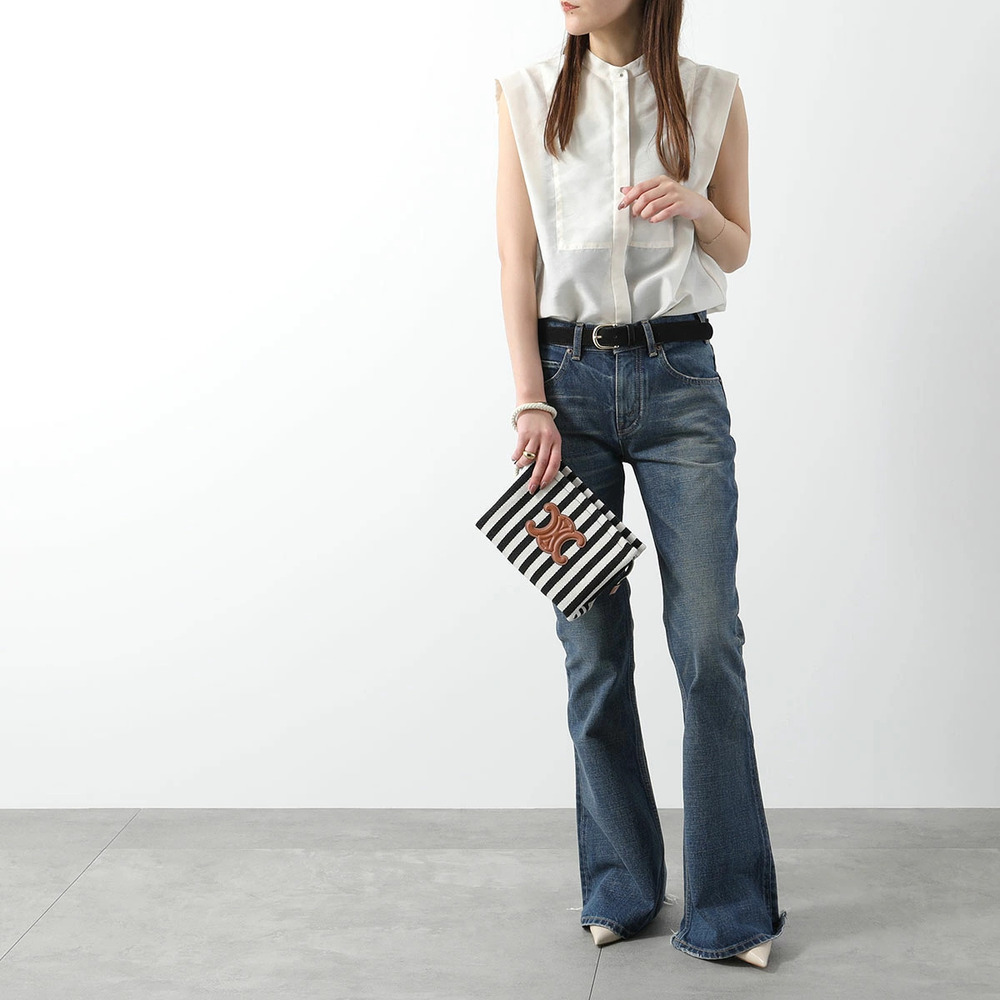 Celine Thais Pouch Clutch Bag Strap Triomphe Black White